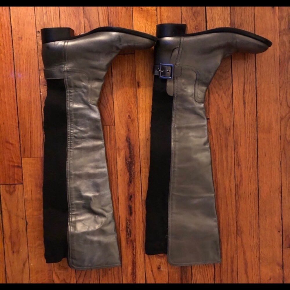 Tory Burch Knee High Black/Gun Metal Leather Boots